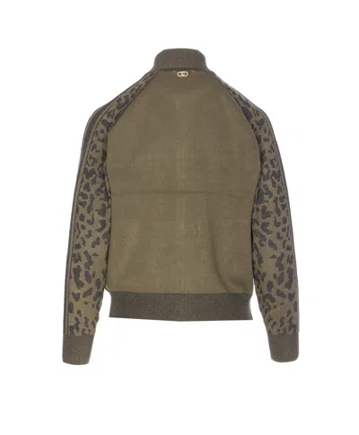 Liu •jo Leopard-print Zipped-front Sweatshirt In Green