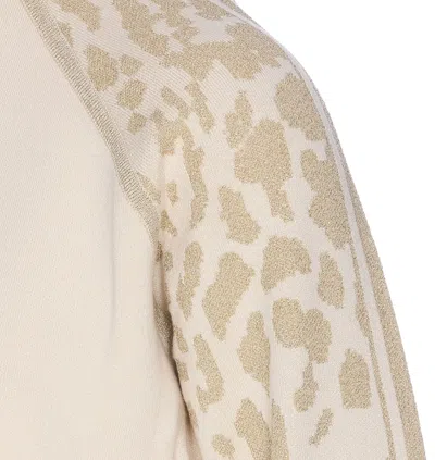 Liu •jo Liu Jo High Collar Zip-up Sweater With Subtle Leopard Print Detail In Neutral