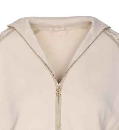 Liu •jo Liu Jo High Collar Zip-up Sweater With Subtle Leopard Print Detail In Neutral