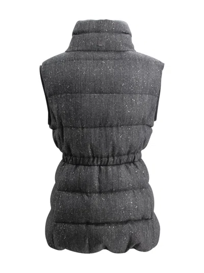 Herno Sequinned Padded Vest Structured Collar In Gray