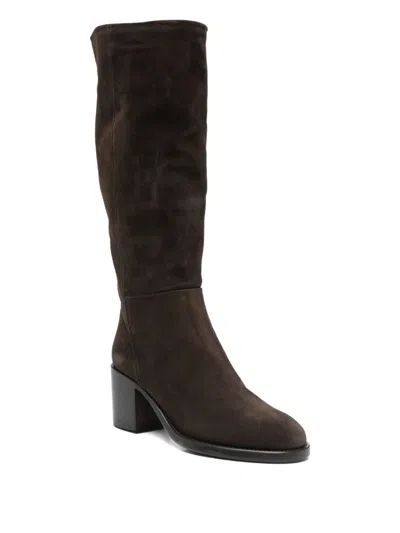 Pantanetti Suede Block-heel Boots In Brown