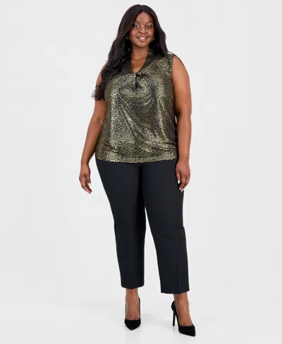 Kasper Plus Size Foil-print Knot-front Top In Multi