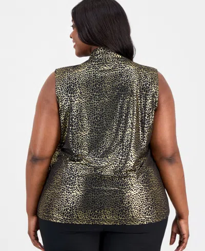 Kasper Plus Size Foil-print Knot-front Top In Multi
