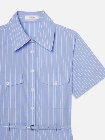 Frame Striped-pattern Belted Mini Dress In Blue