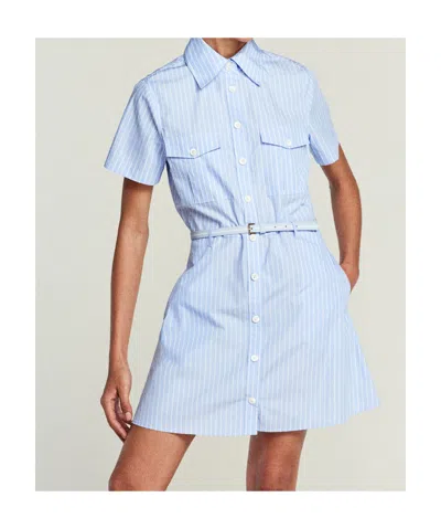 Frame Striped-pattern Belted Mini Dress In Blue