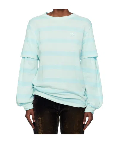 Open Yy Cotton Striped T-shirt In Blue