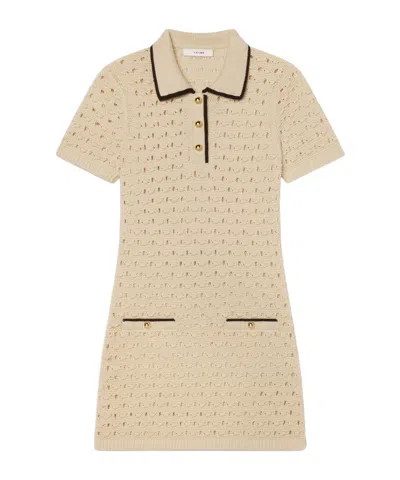 Frame The Bauble Piped Open-knit Cotton Mini Dress In Neutral