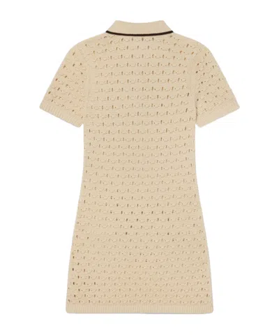 Frame The Bauble Piped Open-knit Cotton Mini Dress In Neutral