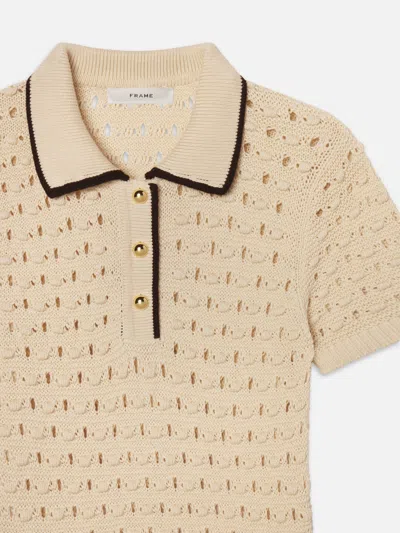 Frame The Bauble Piped Open-knit Cotton Mini Dress In Neutral