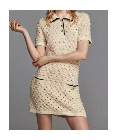 Frame The Bauble Piped Open-knit Cotton Mini Dress In Neutral