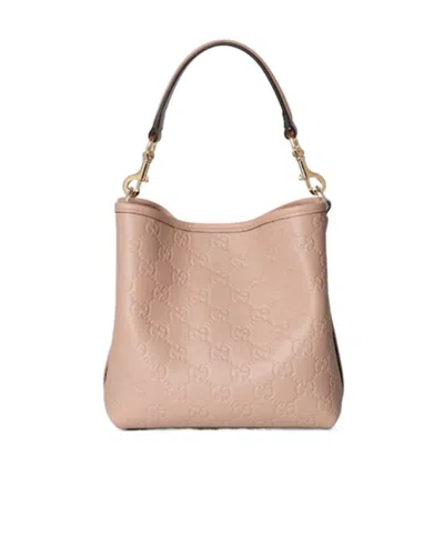 Gucci Gg Emblem Small Bucket Bag In Pink