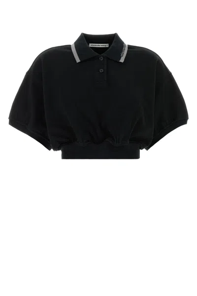Alexander Wang T T By Alexander Wang Intarsia Collar Polo Shirt In Black