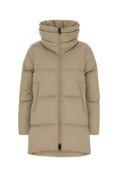 Herno Longline Puffer Jacket High Collar In Brown