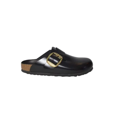 Birkenstock Closed Toe Sandals With Adjustable Gold Buckle In Black