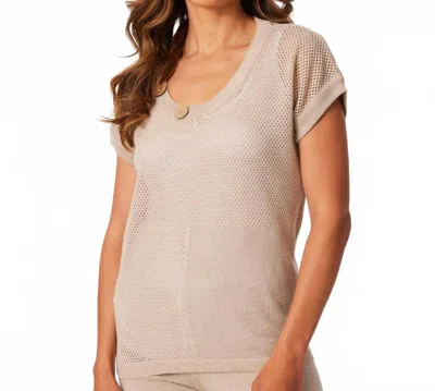 French Kyss Crochet Scoop Short Sleeve Top In Beige In Brown