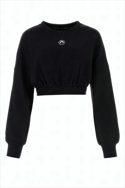Marine Serre Cropped Black Long-sleeve Top With Minimalist Design In Black