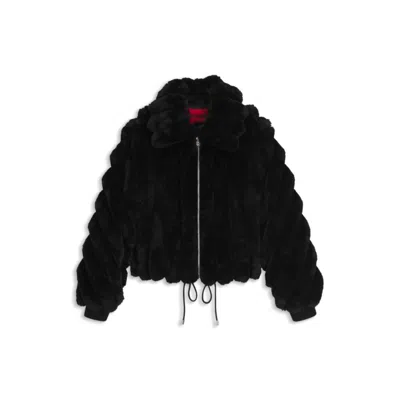 Hugo Boss Adjustable-hem Jacket In Faux Fur In Black