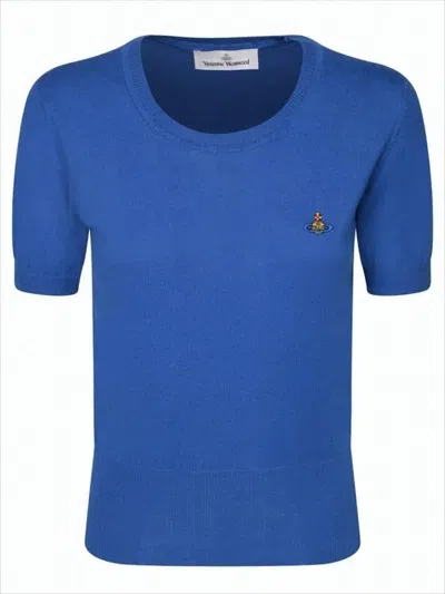 Vivienne Westwood Fitted Short-sleeved Top With Embroidered Emblem In Blue