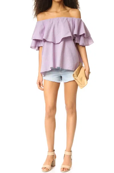 Mlm Gingham Off The Shoulder Top In Purple In Purple