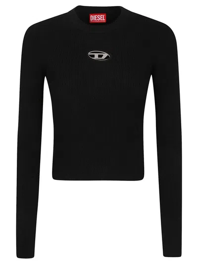 Diesel M-valari Ribbed Knit Long-sleeved Top In Black