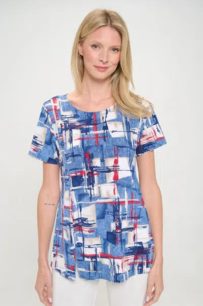 Truedames Hit Round Neck Short Sleeve Slit Top In Multi