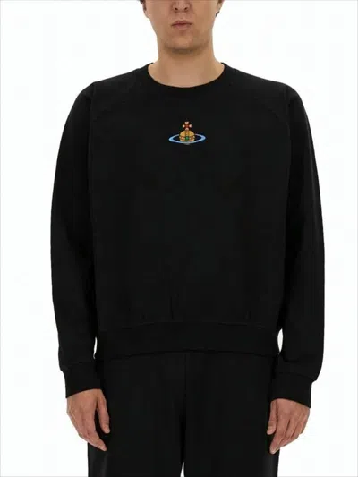 Vivienne Westwood Long-sleeve Relaxed Fit Shirt With Embroidered Emblem In Black
