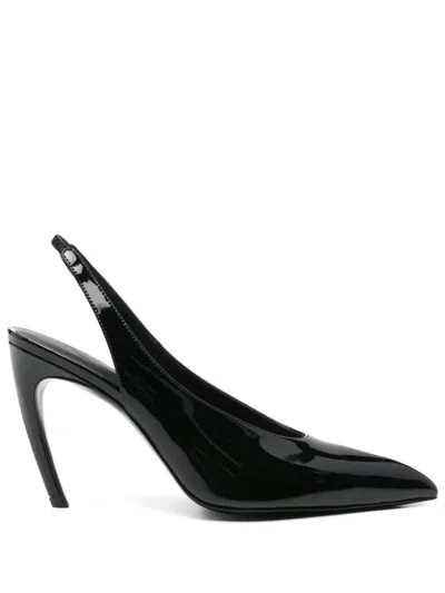 Attico Pointed-toe Black Slingback Pumps With Glossy Finish In Black