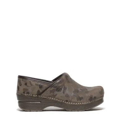 Dansko Classic Clog In Green Camuflage Suede In Brown