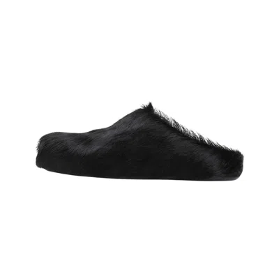 Marni Black Calf Hair Fussbett Sabot In Black