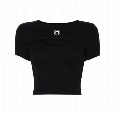 Marine Serre Fitted Crop Top With Unique Cut-out Detail In Black