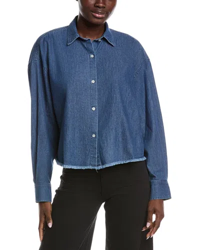 7 For All Mankind Cropped Button-down Shirt In Blue