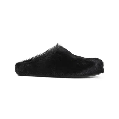Marni Black Calf Hair Fussbett Mules In Black
