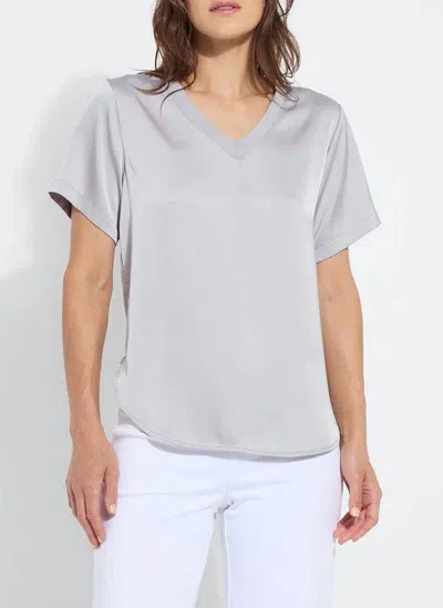 Lyssé Sonja V Neck Mix Media Top In Pearl Grey In Gray