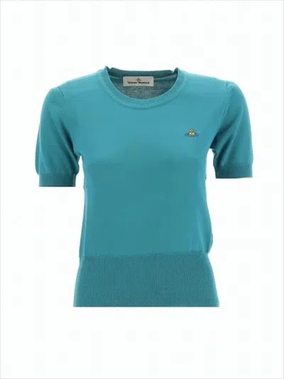 Vivienne Westwood Fitted Short-sleeved Top With Ribbed Details In Blue