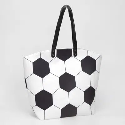 Fashnzfab Soccer Print Large Shoulder Tote Bag In White