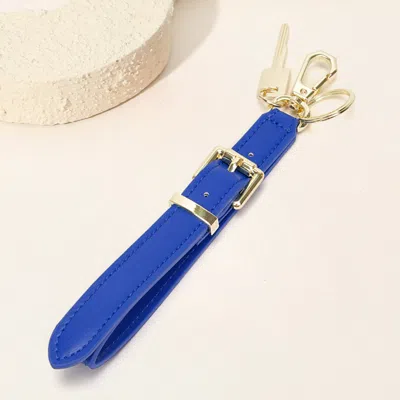 Fashnzfab Faux Leather Key Accent Belt Wristlet Keychain Strap Bag Charm In Blue
