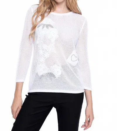 Picadilly Knit With Silver Appliqué Top In White In White