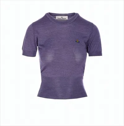 Vivienne Westwood Short-sleeve Wool-silk Blend Top With Round Neckline In Purple