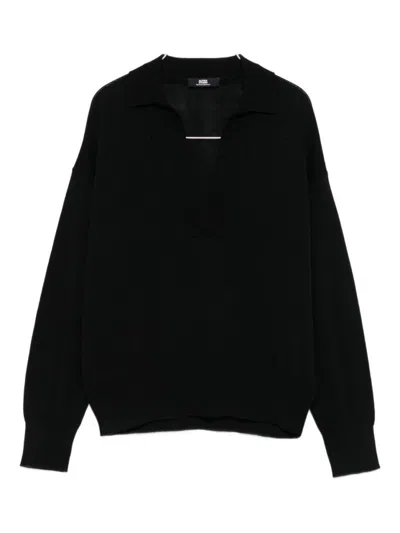 Alpha Studio Black Shirt With Polo Collar And V-neck  In Black