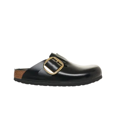 Birkenstock Black Slip-on Sandals With Gold-tone Buckle In Black