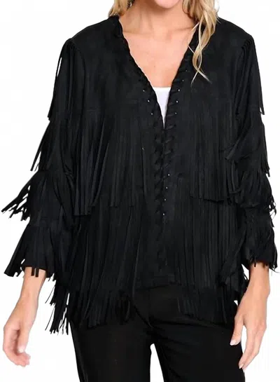 Ali Miles Faux Suede Fringe Jacket In Black In Black