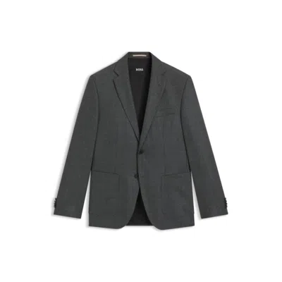 Hugo Boss Patterned Regular-fit Jacket In Virgin Wool In Gray