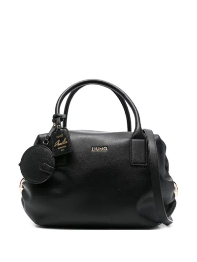 Liu •jo Textured Synthetic Leather Handbag With Gold-tone Accents In Black