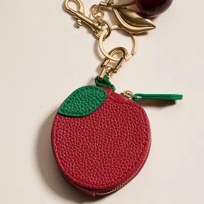 Fashnzfab Genuine Leather Apple Coin Purse Keychain Bag Charm In Red