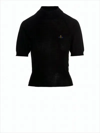 Vivienne Westwood Fitted Black Turtleneck Top In Wool-silk Blend In Black