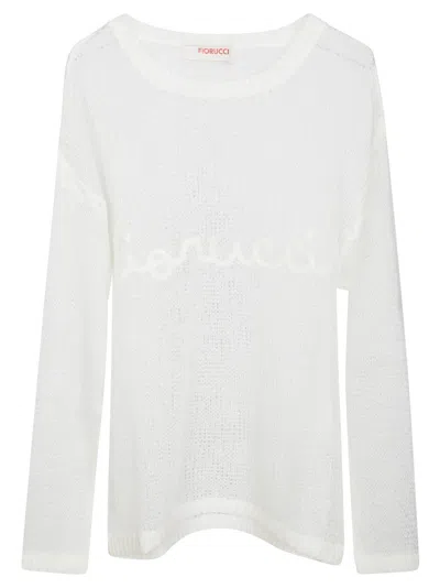 Fiorucci Lightweight Semi-sheer Knit Sweater With Subtle Script Detail In White