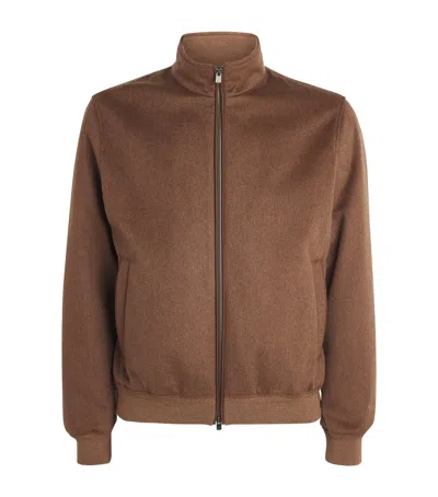 Agnona Cashmere High-neck Bomber Jacket In Brown