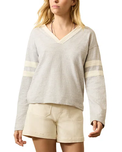 Faherty Slub Varsity V Neck Top In Gray