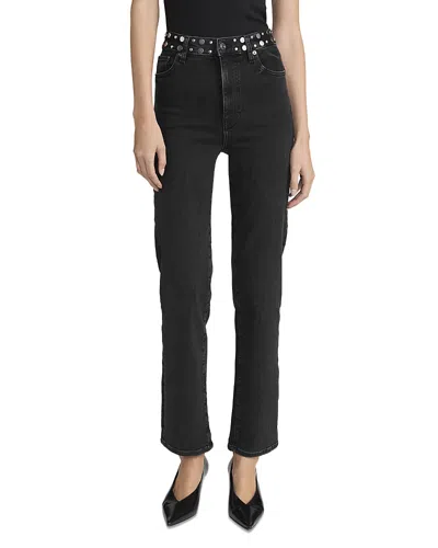 Frame Le Sleek Straight High Rise Studded Jeans In Meteor