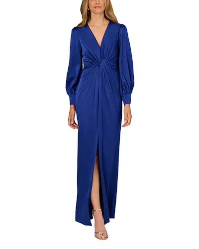 Aidan Mattox Twist Front Satin Dress In Blue
